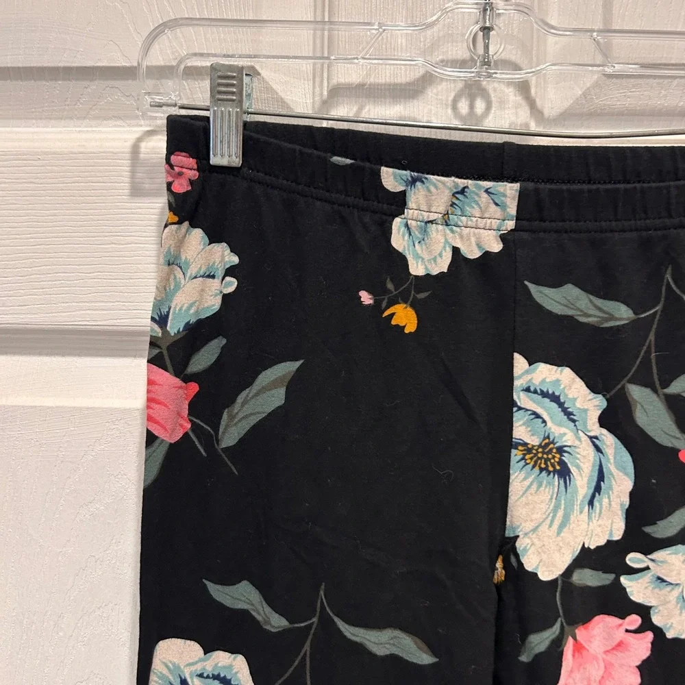 Old Navy Kids Girls Black Floral Print‎ Leggings Size Large Athleisure Coastal